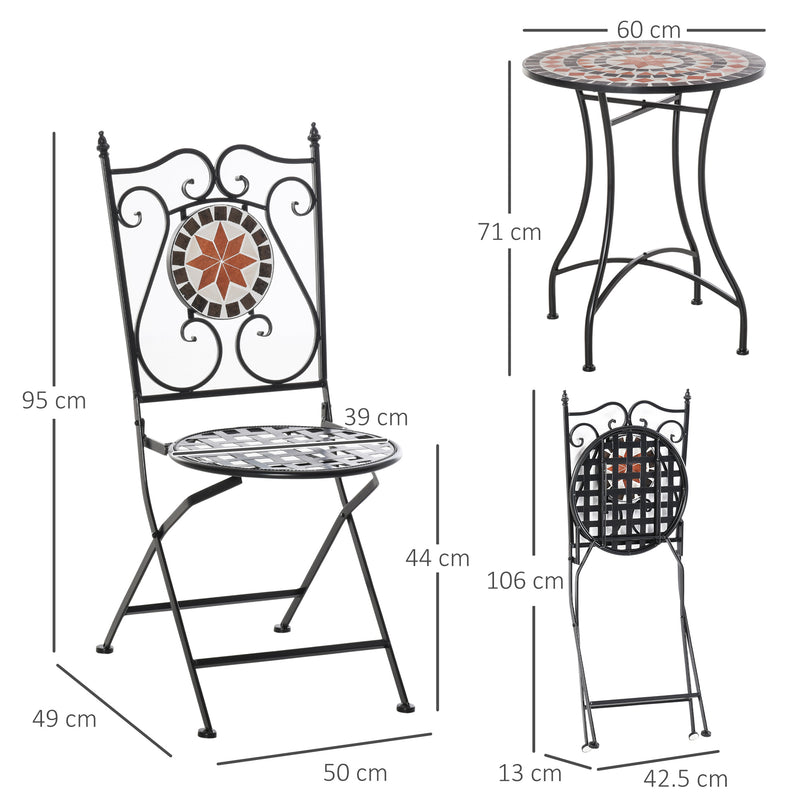 Three Piece Mosaic Bistro Table and Chair Set Multicoloured by Outsunny