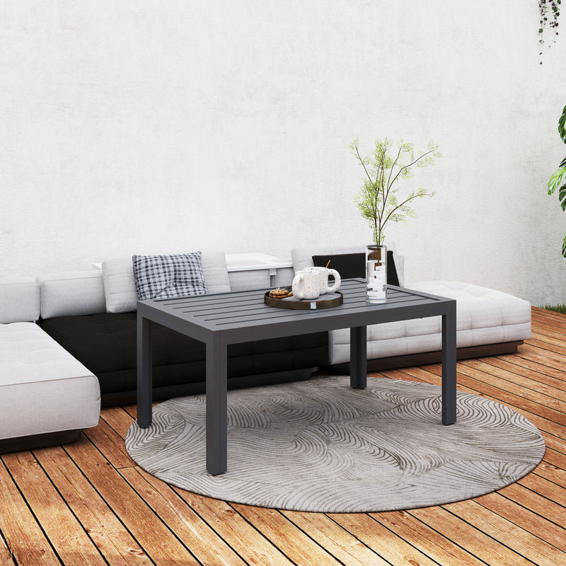 Grey Rectangular Outdoor Side Table with Steel Frame and Slatted Top for Garden by Outsunny