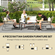 Grey 4 Seater Wicker Rope Garden Furniture Set with Glass Coffee Table by Outsunny
