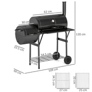 Charcoal BBQ Grill and Smoker for Garden Parties with Shelves and Wheels Black Outsunny