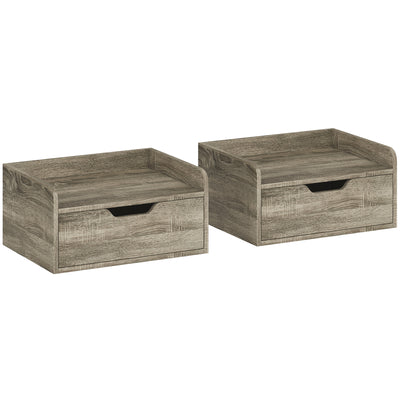 Floating Bedside Tables Set of 2 with Drawer and Shelf for Space Saving Bedroom Storage Grey AOSOM