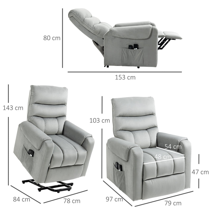 Electric Rise and Recliner Massage Chair with Remote and Storage Pocket, Grey