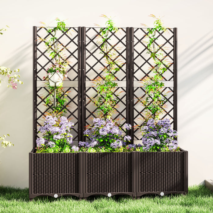 Brown Raised Garden Bed with Trellis and Drainage for Climbing Plants and Vegetables by Outsunny
