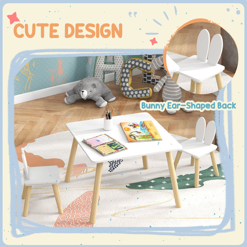 Kids Table and Chair Set with Bunny Backrest Ideal for Nursery and Playroom, White