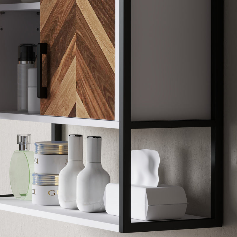 Walnut Wall Mounted Bathroom Cabinet With Adjustable Shelf and Double Doors by HOMCOM