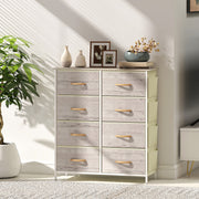 Chest of 8 Fabric Drawers with Wooden Frame for Bedroom or Living Room, Natural Finish