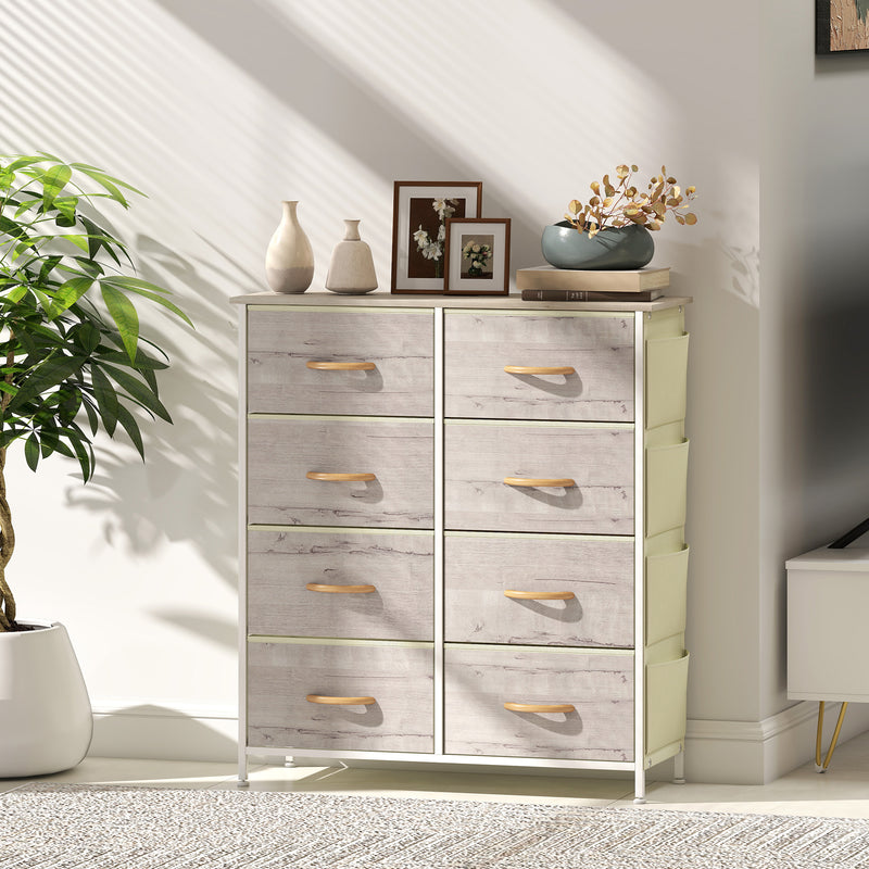 Chest of 8 Fabric Drawers with Wooden Frame for Bedroom or Living Room, Natural Finish
