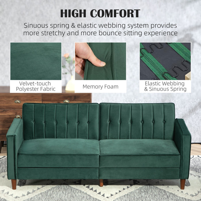 Dark Green Velvet Feel 3 Seater Sofa Bed Modern Design by HOMCOM