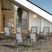 Set of 6 Grey Folding Garden Chairs with Armrests and Mesh Seats for Patio or Camping