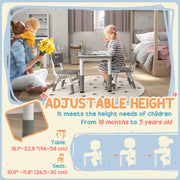 Height Adjustable Toddler Table and Chair Set 3 Piece Activity Set for Playroom, Grey