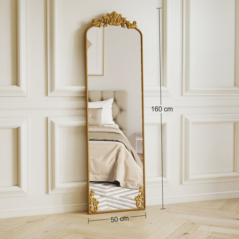 Full Length Standing Mirror for Outfits with Shatterproof Glass and Vintage Metal Frame Gold Tone