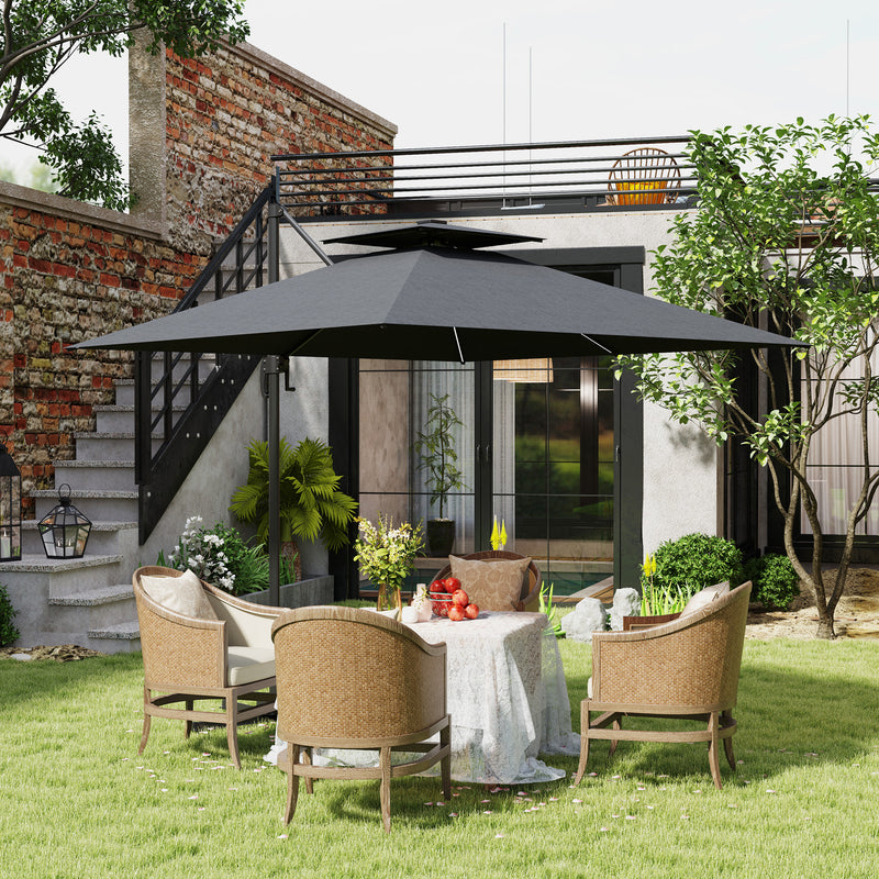 2.5m Cantilever Parasol with Solar LED Lights 360Â° Rotation and Tilt Dark Grey by Outsunny