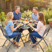 Foldable Square Garden Dining Table with Parasol Hole for Outdoor Meals and Easy Storage, Black Outsunny