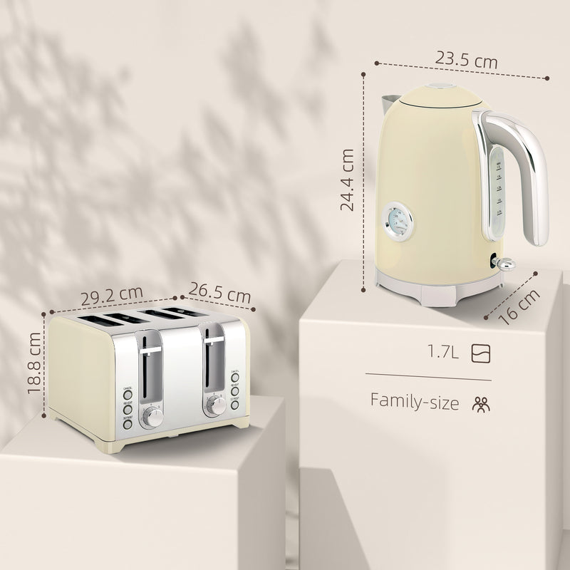 Retro Kettle and Toaster Set 3000W Fast Boil and Even Toasting Ideal for Breakfast Cream