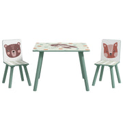 Kids Wooden Table and Chairs Set with Storage for Learning and Play Ages 3 to 6, Green