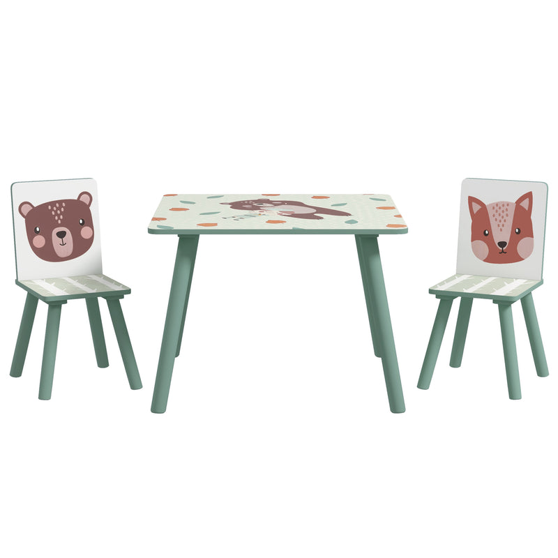 Kids Wooden Table and Chairs Set with Storage for Learning and Play Ages 3 to 6, Green