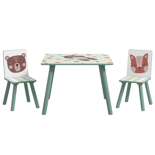 Kids Wooden Table and Chairs Set with Storage for Learning and Play Ages 3 to 6, Green