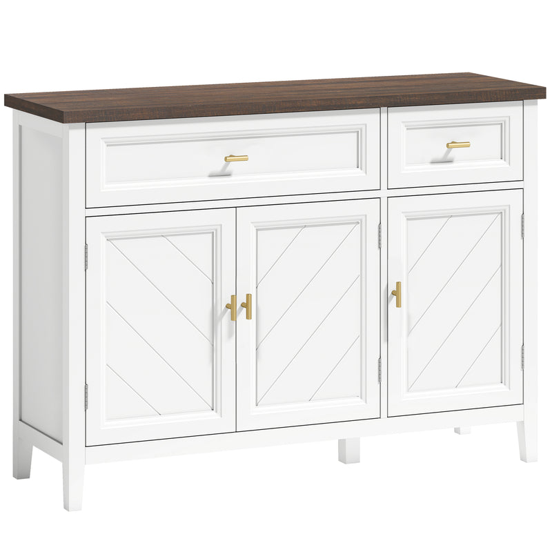 Hallway Sideboard with Adjustable Shelves and Drawers for Organised Storage White Brown Homcom