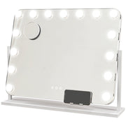 Tabletop Makeup Mirror with 14 LED Bulbs and Adjustable Brightness Settings, White