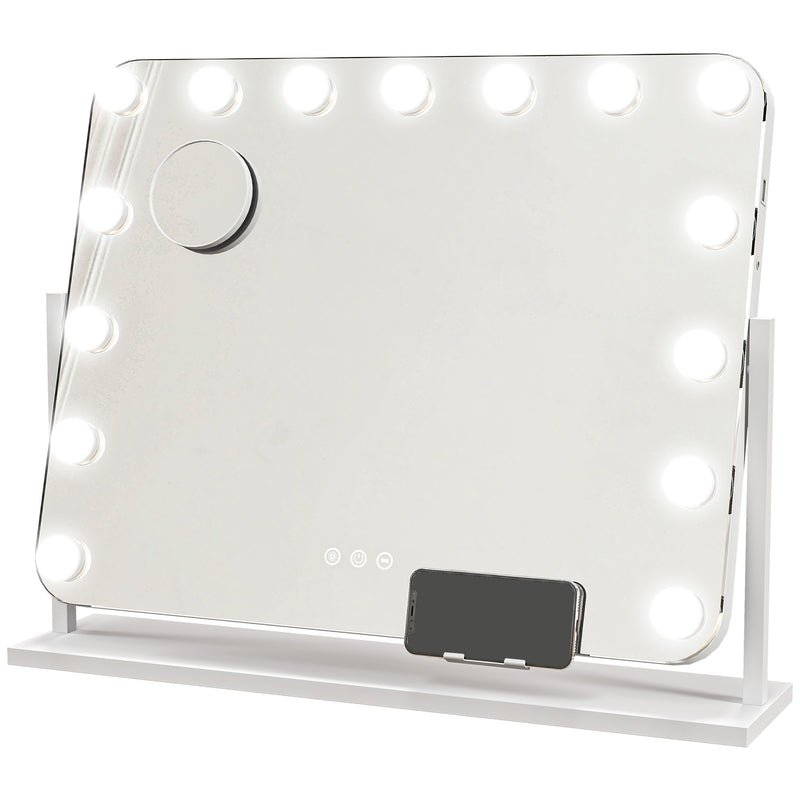 Tabletop Makeup Mirror with 14 LED Bulbs and Adjustable Brightness Settings, White