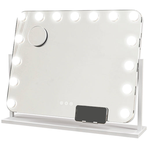 Tabletop Makeup Mirror with 14 LED Bulbs and Adjustable Brightness Settings, White