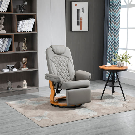 Reclining Lounge Armchair With Footrest and Wooden Base for Home or Office Use Grey