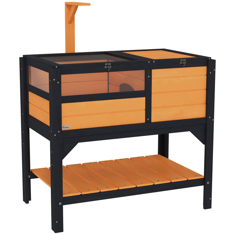 Wooden Tortoise House with Shelter Run Shelf Lamp Holder and Tray Yellow by PawHut