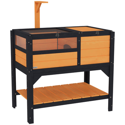 Wooden Tortoise House with Shelter Run Shelf Lamp Holder and Tray Yellow by PawHut
