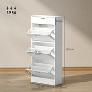White Shoe Storage Cabinet with 3 Flip Drawers and Adjustable Shelves by HOMCOM