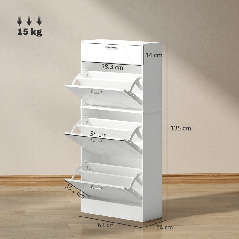 White Shoe Storage Cabinet with 3 Flip Drawers and Adjustable Shelves by HOMCOM