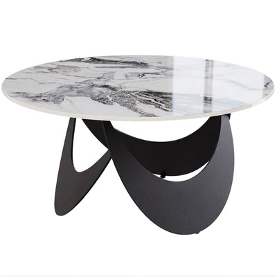 Modern Round Coffee Table with Sintered Stone Marble Effect Heat Resistant Top for Living Rooms Homcom