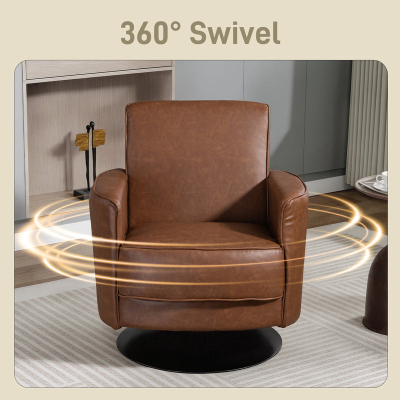 Swivel Accent Chair With Thick Padding Ideal For Living Room Or Office Use Brown AOSOM