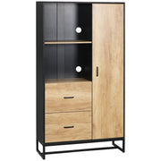 Freestanding Kitchen Storage Cabinet with Drawers and Adjustable Shelves 160cm Natural Black