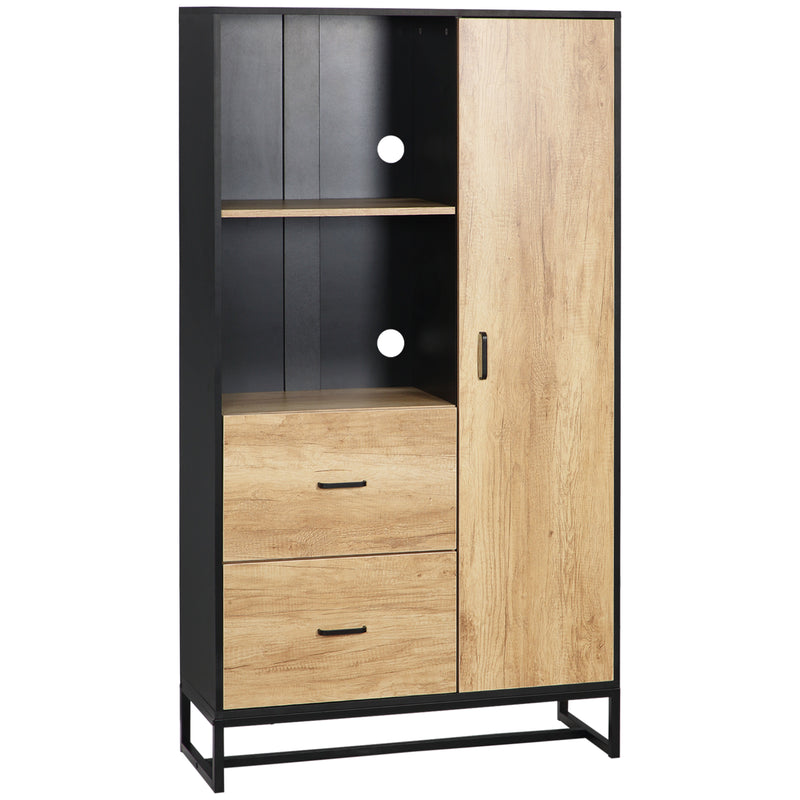 Freestanding Kitchen Storage Cabinet with Drawers and Adjustable Shelves 160cm Natural Black