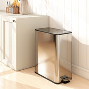 56L Dual Kitchen Recycling Pedal Bin with Soft Close Lid and Removable Buckets Silver