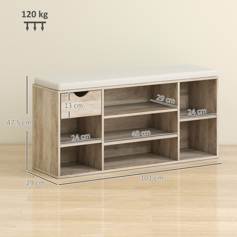 Grey Shoe Storage Bench With Cushioned Seat Ideal For Hallway Or Bedroom Organisation