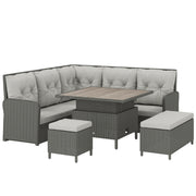 6-Piece Rattan Garden Furniture Set with Height-Adjustable Coffee Table, Dark Grey & Cream Outsunny