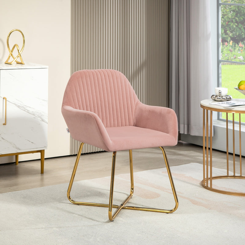 Upholstered Accent Armchair with Gold Metal Legs Ideal for Living Room or Bedroom Pink
