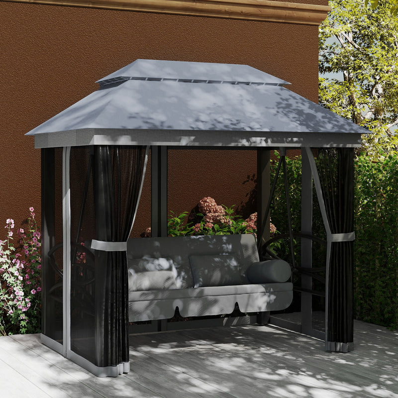 3-in-1 Garden Swing Bench with Canopy and Insect Net for Shaded Outdoor Relaxing Grey Outsunny