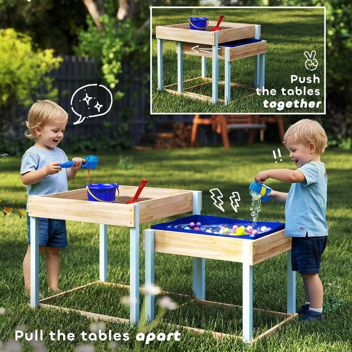 Wooden Sand and Water Play Tables for Kids Aged 3 to 8 with Bottom Liners Natural Finish