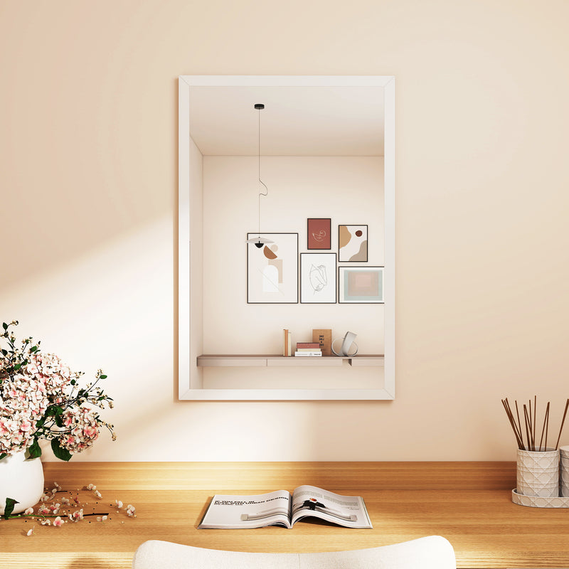 Hallway Wall Mirror for a Brighter Space with Easy Vertical or Horizontal Hanging White