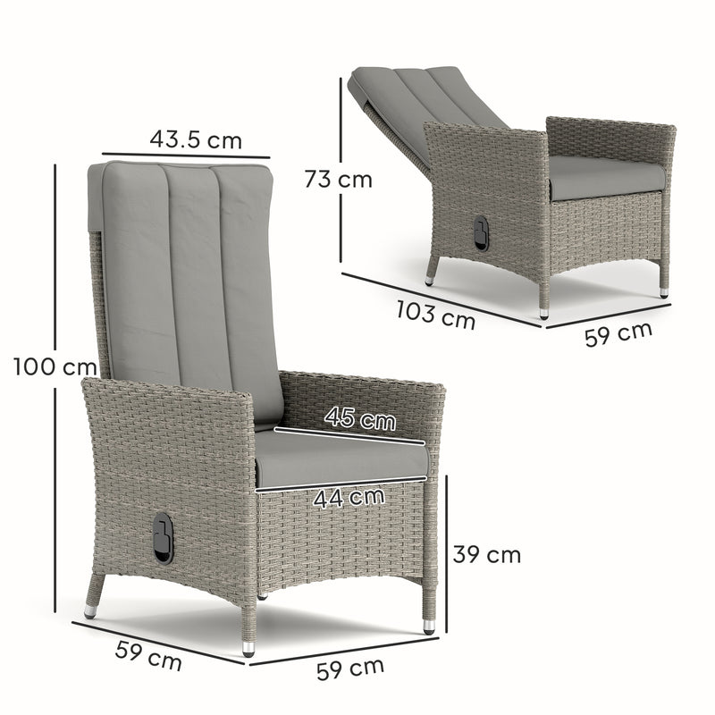 Grey Rattan Garden Recliner Chair With Adjustable Backrest and Cushion by Outsunny