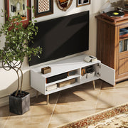 White TV Stand for TVs up to 55 Inches with Open Shelves and Cable Management