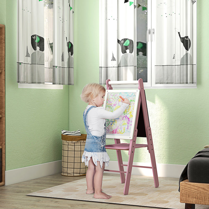 3 in 1 Kids Easel with Paper Roll and Adjustable Height Ideal for Drawing and Learning Pink AOSOM