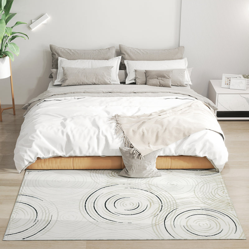 Machine Washable Swirl Pattern Area Rug for Living Room and Bedroom 170 x 120 cm, Cream White