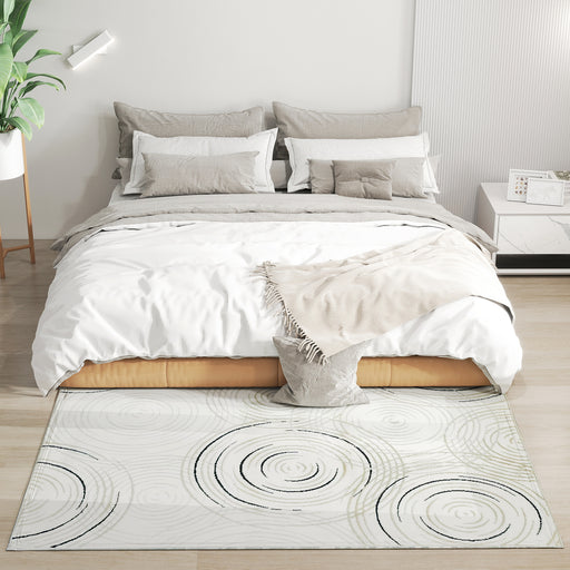 Machine Washable Swirl Pattern Area Rug for Living Room and Bedroom 170 x 120 cm, Cream White