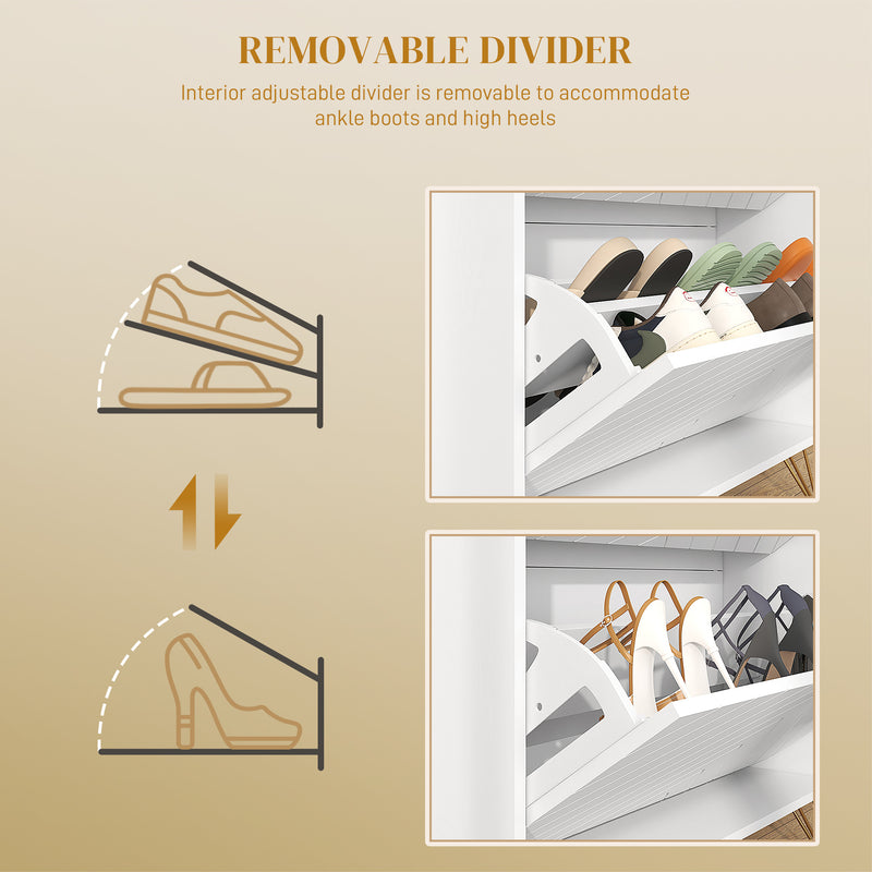 12 Pair Shoe Storage Cabinet With Chevron Detail and Elegant Design for Hallway White