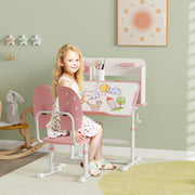Height Adjustable Kids Desk and Chair Set with Tiltable Desktop and Reading Rack Pink by AIYAPLAY
