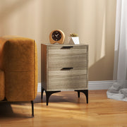Set of Two Wooden Bedside Tables with Storage for Bedroom or Guest Room, Oak Colour