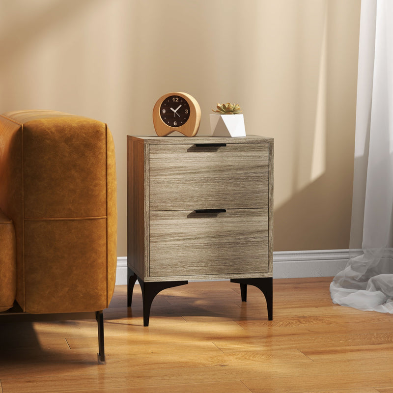 Set of Two Wooden Bedside Tables with Storage for Bedroom or Guest Room, Oak Colour